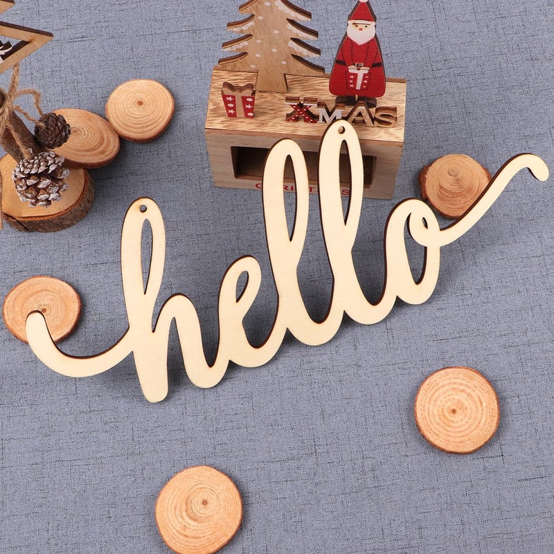 Vosarea Hello Wooden Letter,Hello Wood Hanging Sign,DIY Block Word Sign Wall Christmas Wreath Decor Wooden Door Art (13.7x5.3in) - Image 3