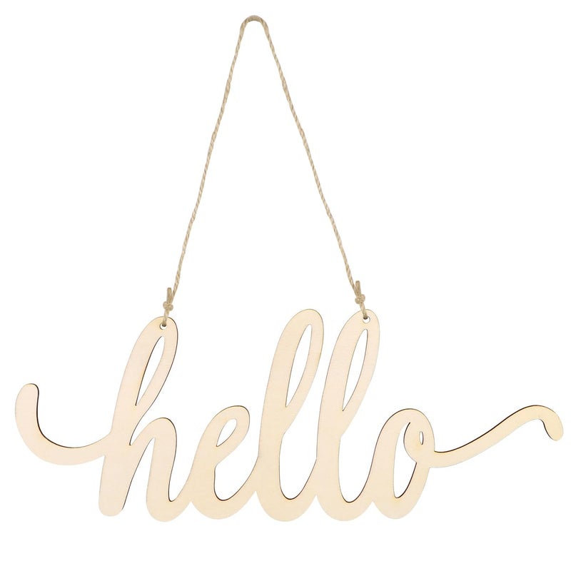 Vosarea Hello Wooden Letter,Hello Wood Hanging Sign,DIY Block Word Sign Wall Christmas Wreath Decor Wooden Door Art (13.7x5.3in) - Image 5
