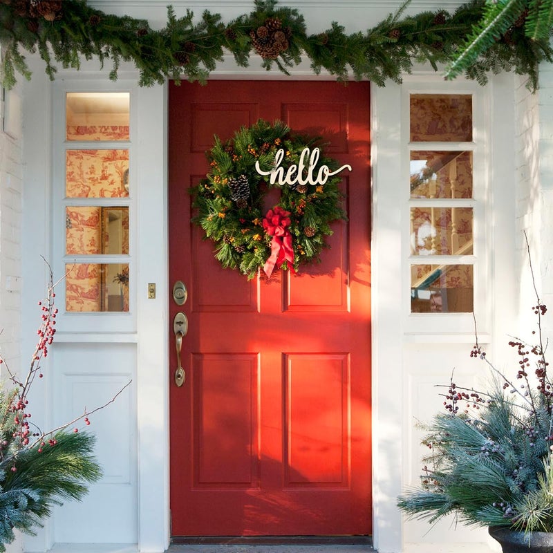 Vosarea Hello Wooden Letter,Hello Wood Hanging Sign,DIY Block Word Sign Wall Christmas Wreath Decor Wooden Door Art (13.7x5.3in) - Image 2