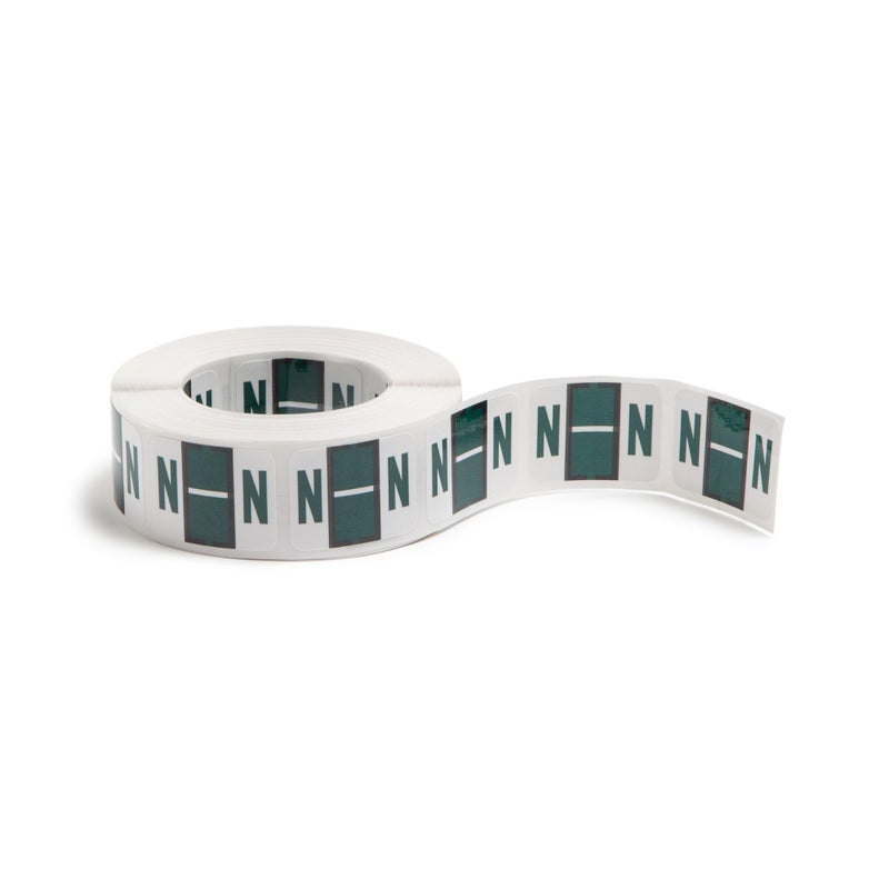 Smead BCCR Bar-Style Color-Coded Alphabetic Label, N, Label Roll, Dark Green, 500 Labels per Roll, (67084) - Image 1