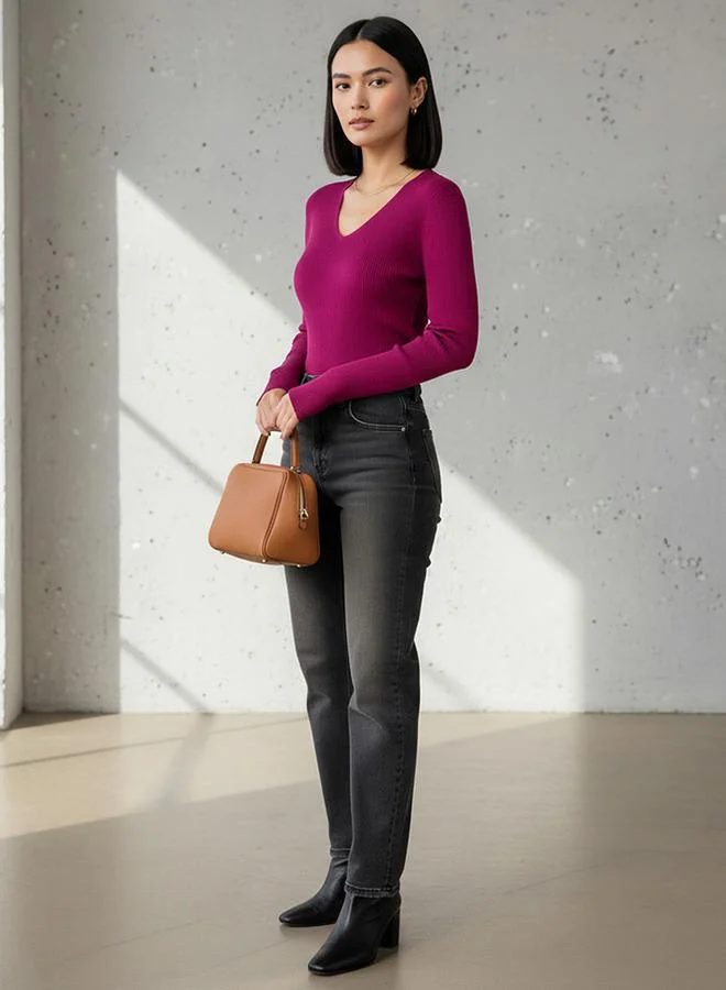 2Xtremz 2Xtremz Regular Fit Ribbed V-neck Tricot Sweater