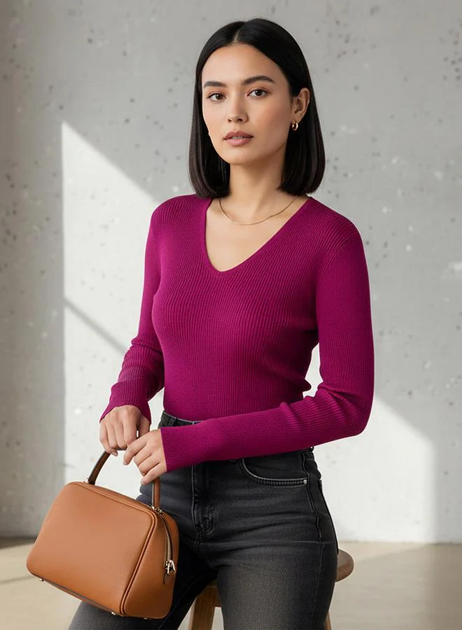 2Xtremz 2Xtremz Regular Fit Ribbed V-neck Tricot Sweater