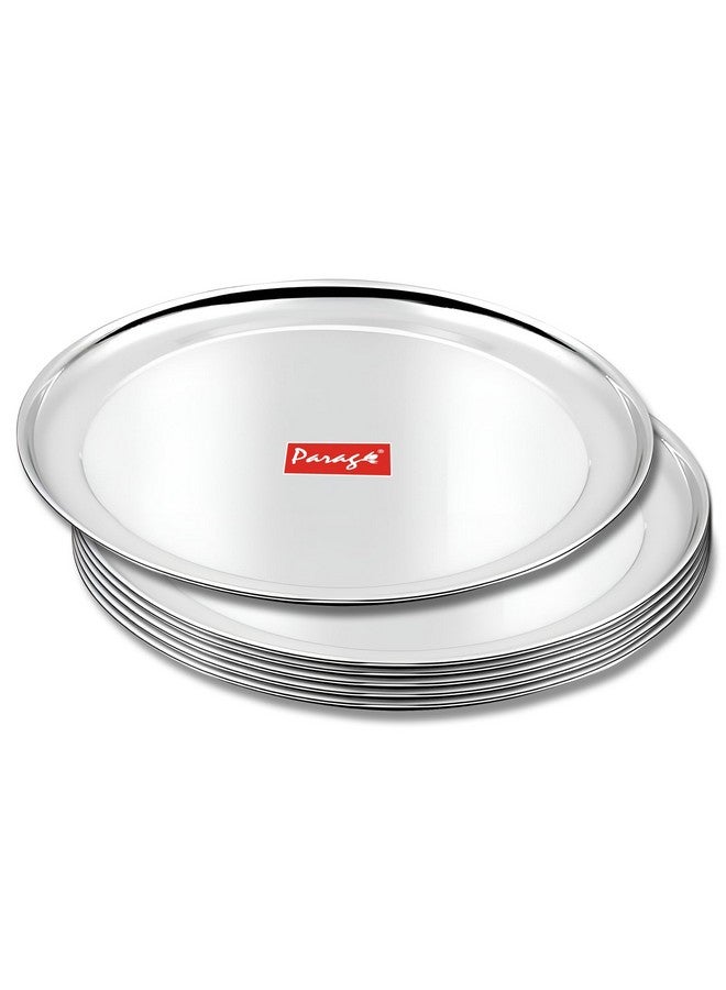 Parage 6 Pieces Stainless Steel 9 inch Heavy Gauge Raj Bhog Plate Set/Dinner Set/Thali Set/Kitchenware for Home & Restaurants/Family Use, Silver - Image 1