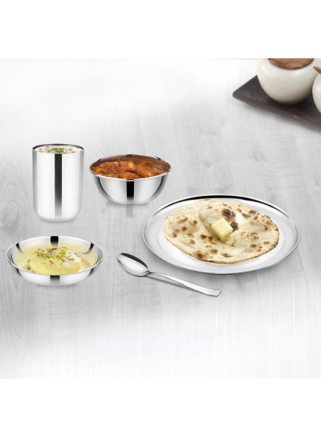 Parage 6 Pieces Stainless Steel 9 inch Heavy Gauge Raj Bhog Plate Set/Dinner Set/Thali Set/Kitchenware for Home & Restaurants/Family Use, Silver - Image 2