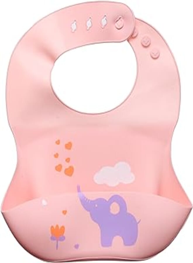 Mix and Max Mix&Max Silicone Bib Printed Elephant For Girls-Pink