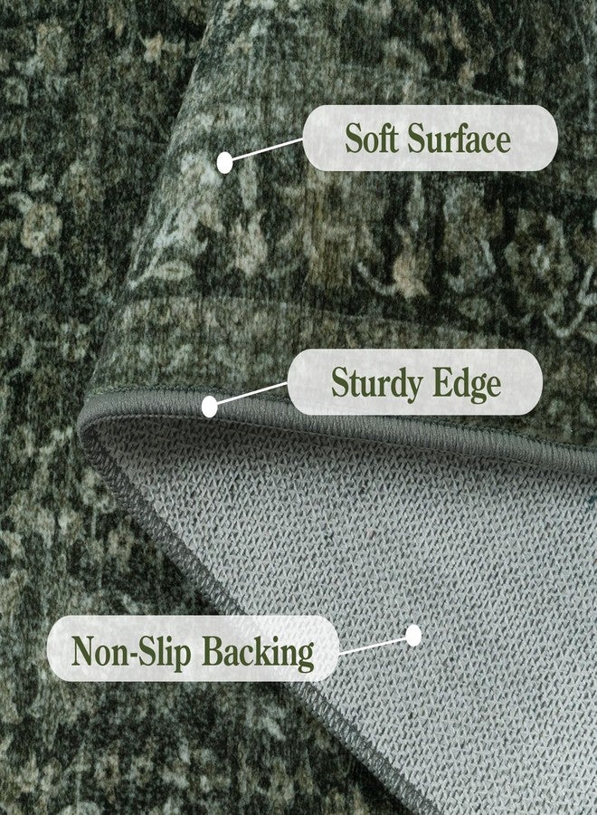 LEEVAN Green Vintage Hallway Runner 2.5x12,Distressed Floral Long Kitchen Runner Rug,Soft Washable Indoor Runner Rug Non Slip for Entryway,Bathroom,Laundry Room,Bedroom,Office - Image 2