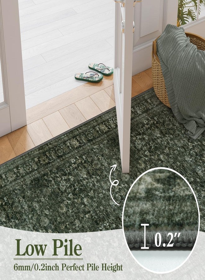 LEEVAN Green Vintage Hallway Runner 2.5x12,Distressed Floral Long Kitchen Runner Rug,Soft Washable Indoor Runner Rug Non Slip for Entryway,Bathroom,Laundry Room,Bedroom,Office - Image 4