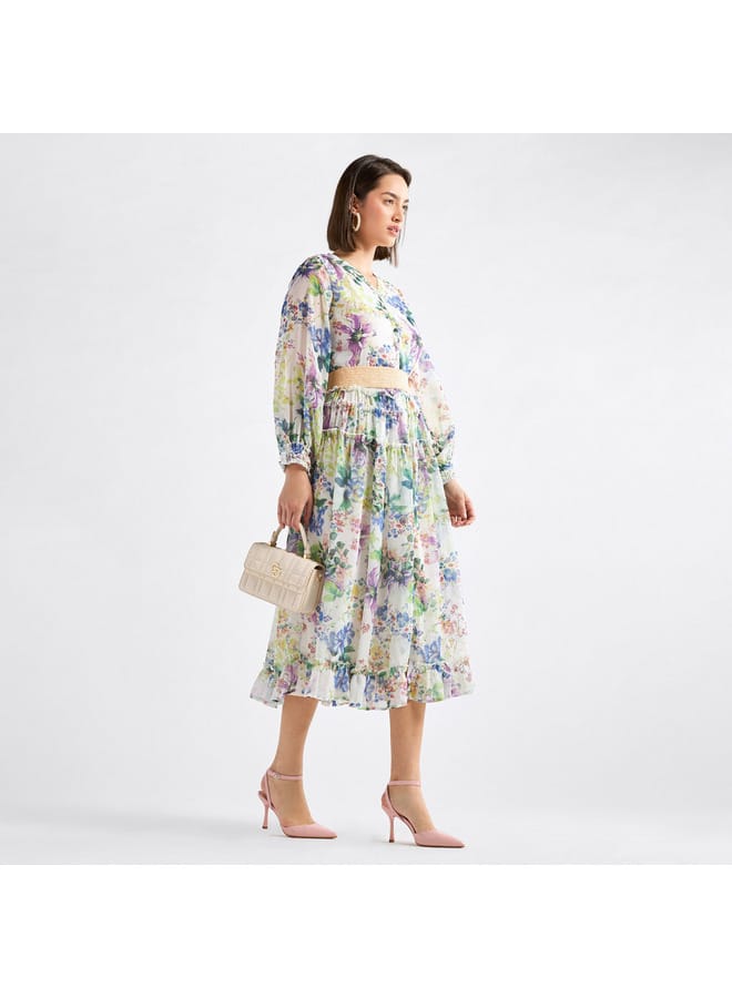 Splash FAV Floral Print Midi Shirt Dress with Long Sleeves - Image 2