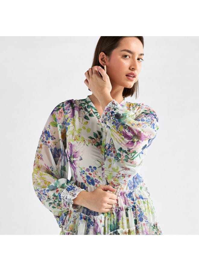 Splash FAV Floral Print Midi Shirt Dress with Long Sleeves - Image 4