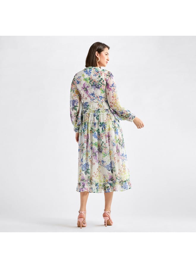 Splash FAV Floral Print Midi Shirt Dress with Long Sleeves - Image 3