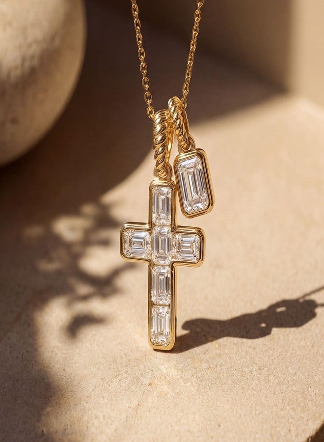 Fettero Cross Necklace for Women, Double Pendant Necklace - 14K Gold Plated Simple Cross Pendant Non-Tarnish Gold Faith Necklaces Jewelry for Women Trendy Christian Religious Gift - Image 3