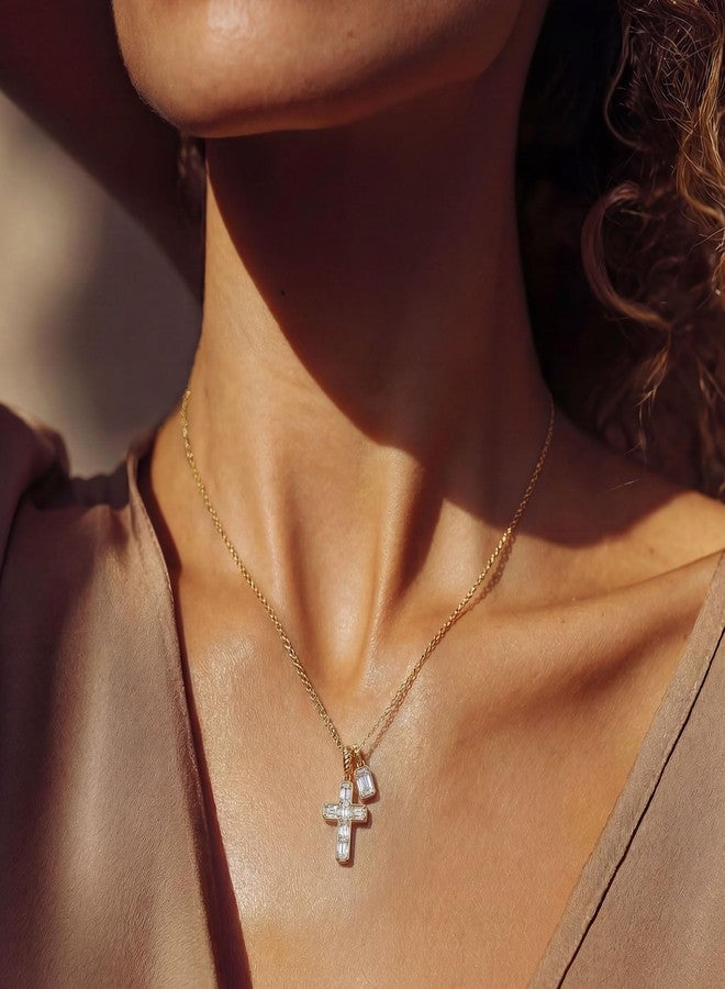 Fettero Cross Necklace for Women, Double Pendant Necklace - 14K Gold Plated Simple Cross Pendant Non-Tarnish Gold Faith Necklaces Jewelry for Women Trendy Christian Religious Gift - Image 2