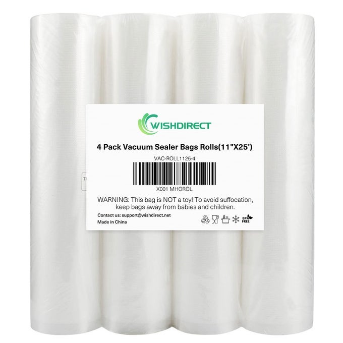 VACUUM SEALER BAGS ROLLS COMPATIBLE WITH FOODSAVER 4PACK 11 X 25 VACUUM SEAL ROLLS FIT INSIDE MACHINE DOUBLESIDE EMBOSSED BPAFREE BAGS FOR SOUS VIDE OR FOOD STORAGE TOTAL 100 FEET