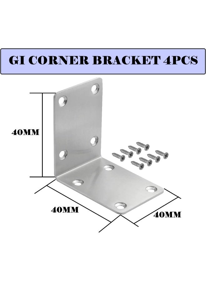 Poaker Galvanized L-Shaped Corner Bracket With Screws For Solid Shelf Support Timber Joining Fixing And Repair Ideal For Furniture Reinforcement And Home Diy Projects 40X40X40Mm 4 Pcs  - Image 2