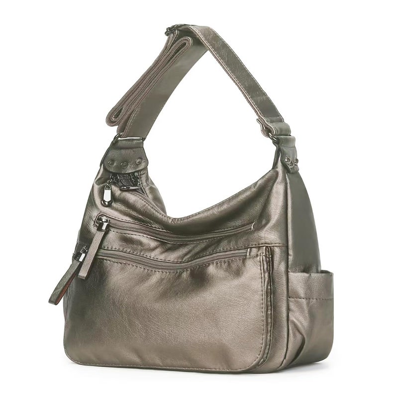 Artwell Women's Bronze Hobo Bag, Medium to Large (11.8* 5.9 * 9.8 inches), PU Leather, Crossbody, Shoulder & Top Handles, Zipper Closure, 6 Pockets, Anti-Theft Back Pocket - Image 1