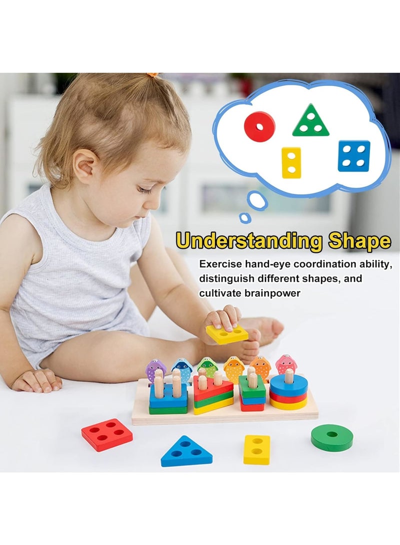 SOLARAE Wooden Sorting and Stacking Toy Puzzle, Montessori Toys for 1 2 3 Years Old Boys Girls, Baby Shape Sorter and Color Stacker, Magnetic Fishing Toy, Learning Educational Toys - Image 3