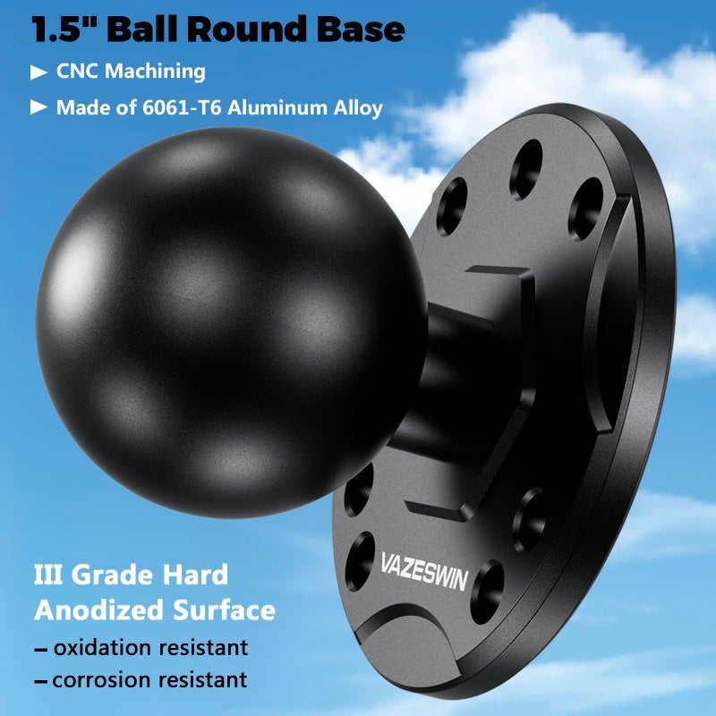 VAZESWIN 1.5" Ball Mount with Aluminum Alloy Round Plate, Universal Electronic Device Mounting Base with AMPS Holes for Garmin, Lowrance, Humminbird, for RAM Mounts, Scotty C Size Double Socket Arms - Image 2