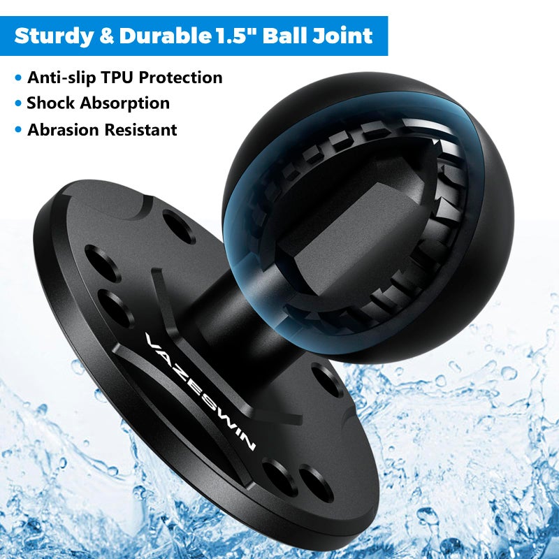 VAZESWIN 1.5" Ball Mount with Aluminum Alloy Round Plate, Universal Electronic Device Mounting Base with AMPS Holes for Garmin, Lowrance, Humminbird, for RAM Mounts, Scotty C Size Double Socket Arms - Image 3