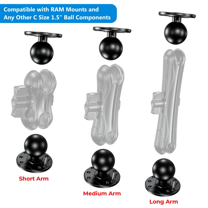 VAZESWIN 1.5" Ball Mount with Aluminum Alloy Round Plate, Universal Electronic Device Mounting Base with AMPS Holes for Garmin, Lowrance, Humminbird, for RAM Mounts, Scotty C Size Double Socket Arms - Image 4