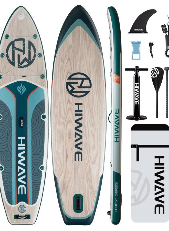 Hiwave لوح التجديف القابل للنفخ 11'*34”*6” لوح SUP، سعة 350 رطل، لوح Paddle صديق للحيوانات الأليفة للمحيط والبحيرة، مع 3 قطع مجداف قابل للتعديل - Image 1