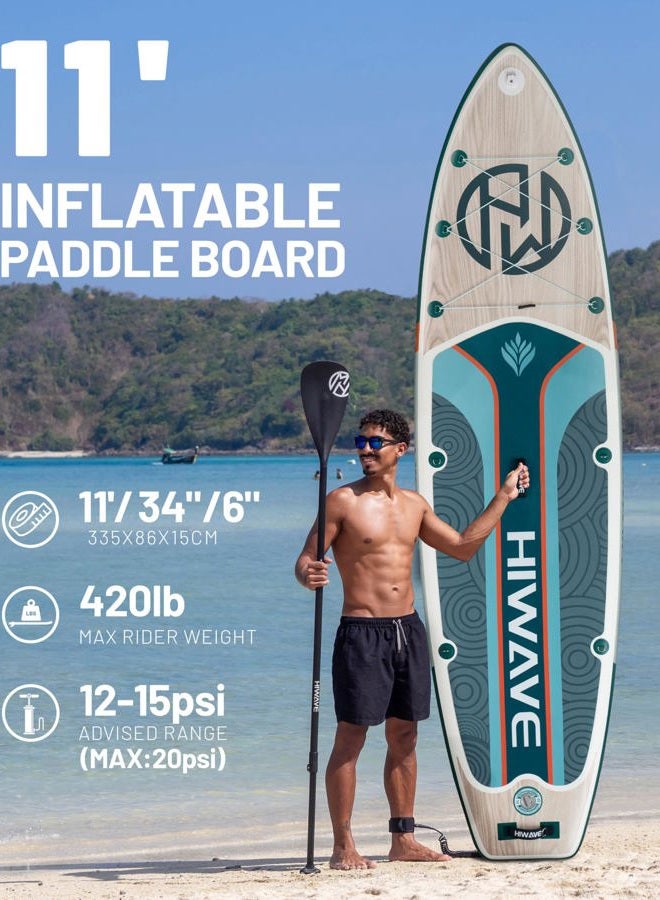 Hiwave لوح التجديف القابل للنفخ 11'*34”*6” لوح SUP، سعة 350 رطل، لوح Paddle صديق للحيوانات الأليفة للمحيط والبحيرة، مع 3 قطع مجداف قابل للتعديل - Image 2