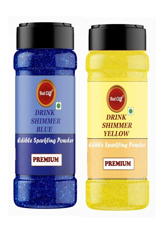 RED CLIFF Edible Blue & Yellow Drink Shimmer Powder for Cake Decoration, Drinks, and Desserts Food Grade Glitter Dust for Baking, Beverages, and Creative Culinary Designs || (Blue & Yellow) (50gx2) - Image 1