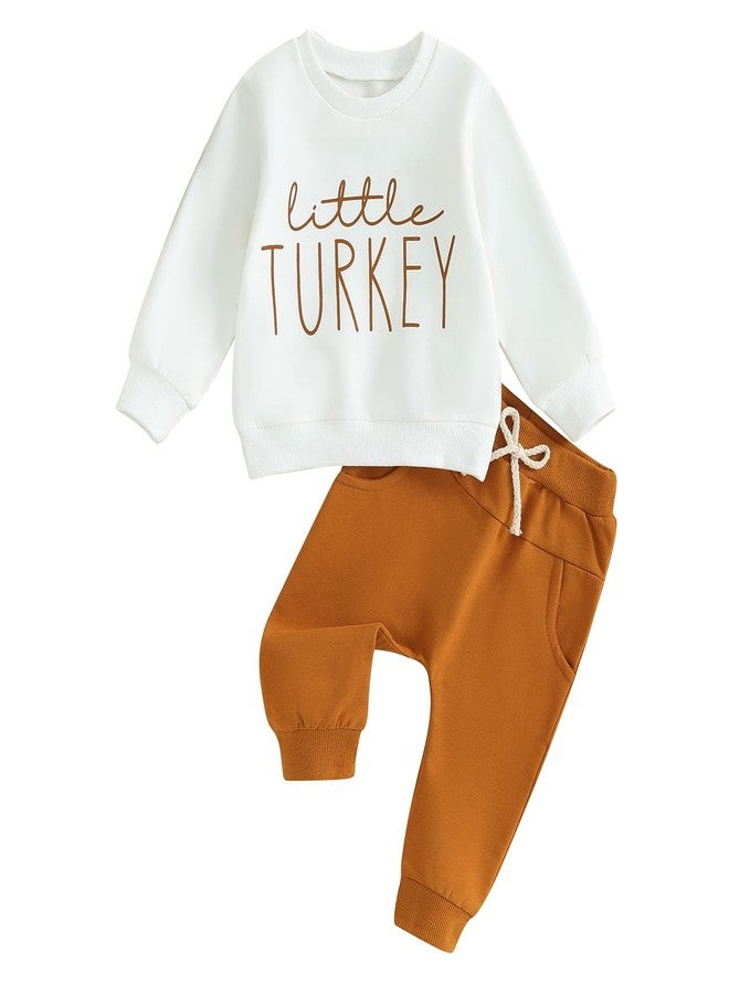 Ayalinggo Thanksgiving Baby Boy Girl Outfit Toddler Little Turkey Sweatshirt Jogger Pants Cute Infant Fall Winter Clothes (White, 6-12 Months) - Image 1