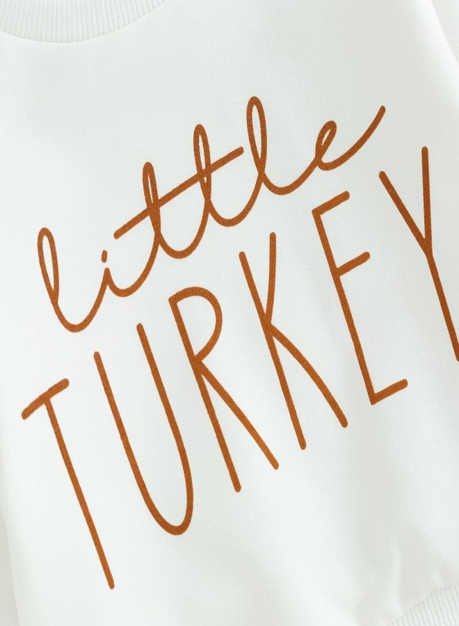 Ayalinggo Thanksgiving Baby Boy Girl Outfit Toddler Little Turkey Sweatshirt Jogger Pants Cute Infant Fall Winter Clothes (White, 6-12 Months) - Image 3