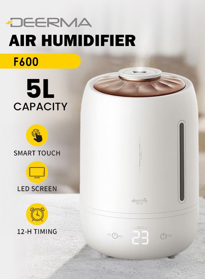 Deerma Ultrasonic Digital Humidifier 360° Rotatable Mist Nozzle, Advanced 3-Gear Touch Temperature Control, Ultra-Quiet Operation with Energy-Saving Technology, Perfect for Enhancing Comfort in Your Home or Office F600 White - Image 1