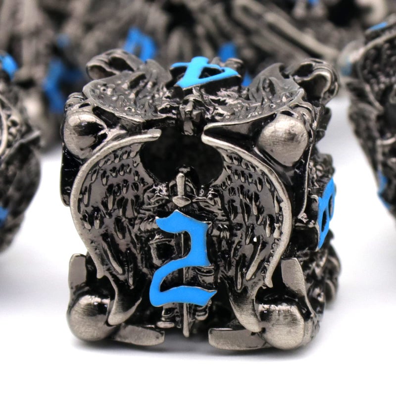 HNCCESG DND Dice Dungeons and Dragons Dice Metal Dice Set DD with Box HNCCESG Unique Role Playing Dice Hollow Polyhedral Starter Dice Gaming for Board Game RPG Angel Blue Number - Image 3