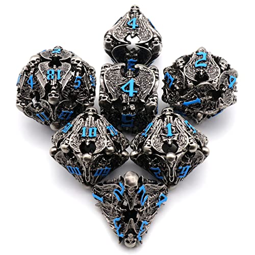 HNCCESG DND Dice Dungeons and Dragons Dice Metal Dice Set DD with Box HNCCESG Unique Role Playing Dice Hollow Polyhedral Starter Dice Gaming for Board Game RPG Angel Blue Number - Image 5