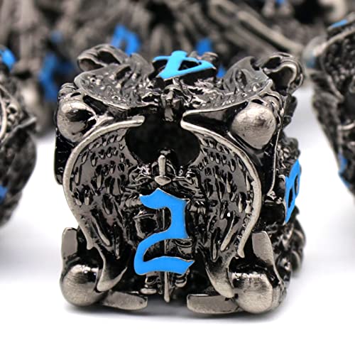 HNCCESG DND Dice Dungeons and Dragons Dice Metal Dice Set DD with Box HNCCESG Unique Role Playing Dice Hollow Polyhedral Starter Dice Gaming for Board Game RPG Angel Blue Number - Image 1
