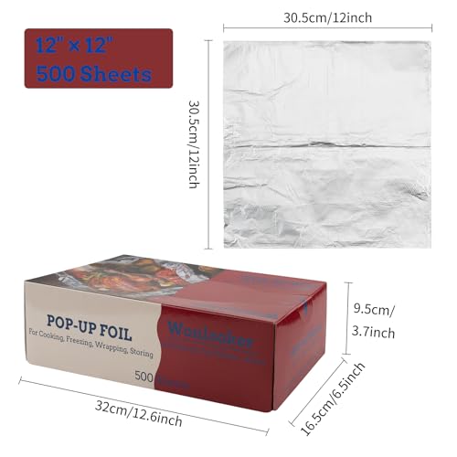 Wonlooker Aluminum Foil Sheets, 500 Sheets, 12 x 12inch/sheet, Precut Aluminum Foil Wraps, Pop-Up Interfolded Foil Sheets for Baking, Grilling, Roasting, Cooking or Storing Food, Large, Silver - Image 5