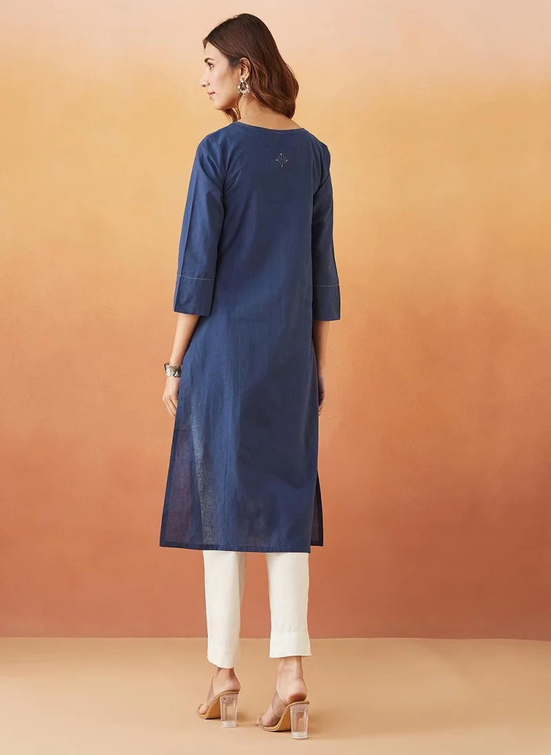 Fabindia Indigo Cotton Regular Fit Long Kurta