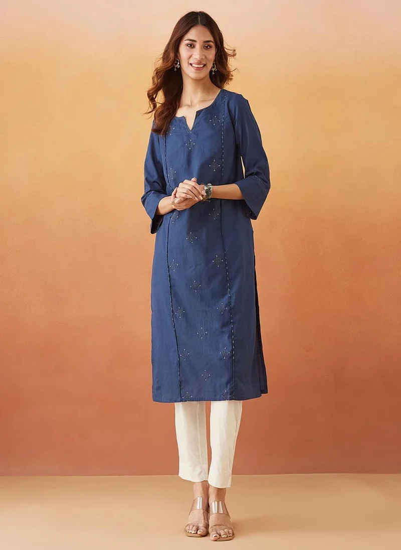 Fabindia Indigo Cotton Regular Fit Long Kurta