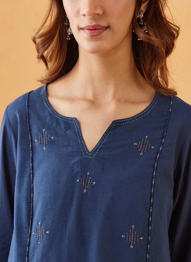 Fabindia Indigo Cotton Regular Fit Long Kurta