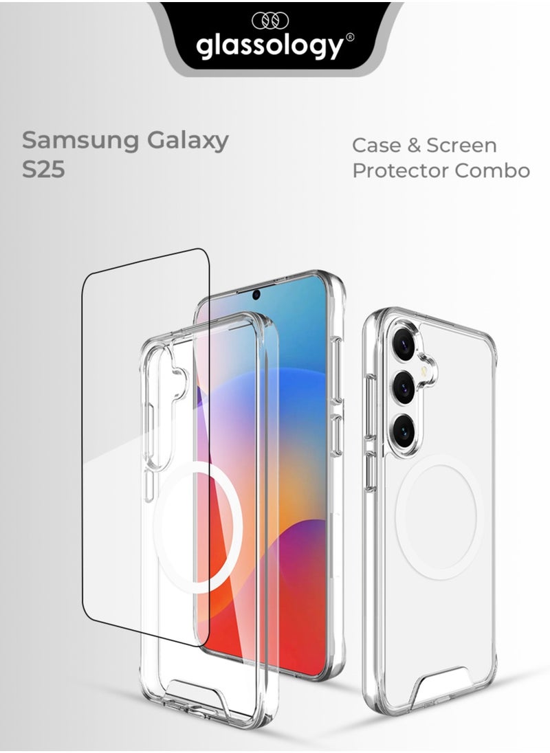 glassology - Magnetic Clear Case + Screen Protector Bundle for Samsung Galaxy S25 360° Protection, Shatterproof, Anti-Yellowing, Premium Tempered Glass, High Clarity - Image 1