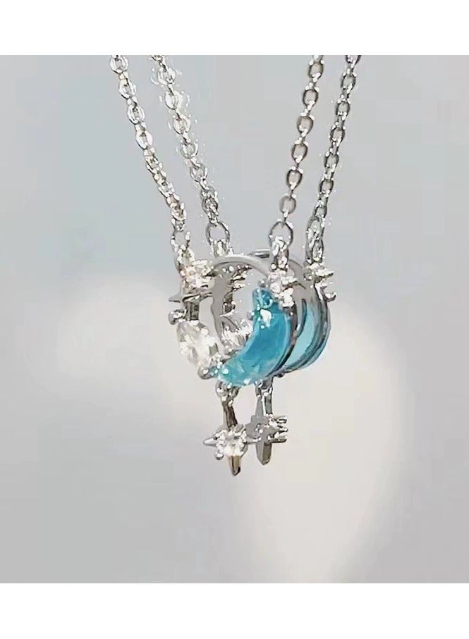 Goolsky Blue Star & Moon Necklace – Luxury Minimalist Moon Choker for Women | Trendy Sweater Chain Accessory  - Image 2
