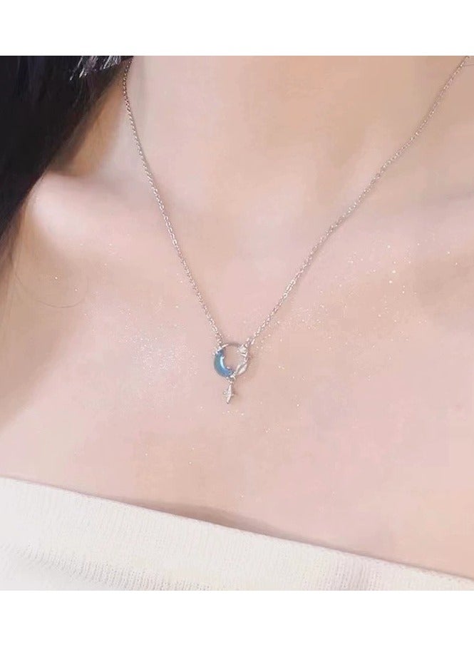 Goolsky Blue Star & Moon Necklace – Luxury Minimalist Moon Choker for Women | Trendy Sweater Chain Accessory  - Image 3