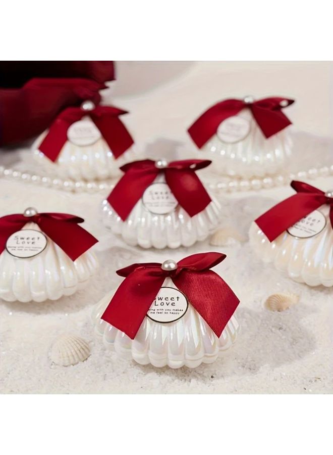 6pcs Pink Pearl Simulation Shell Storage Boxes with Ribbon Bows Wedding Jewelry Gift Packaging Organizer - Image 5