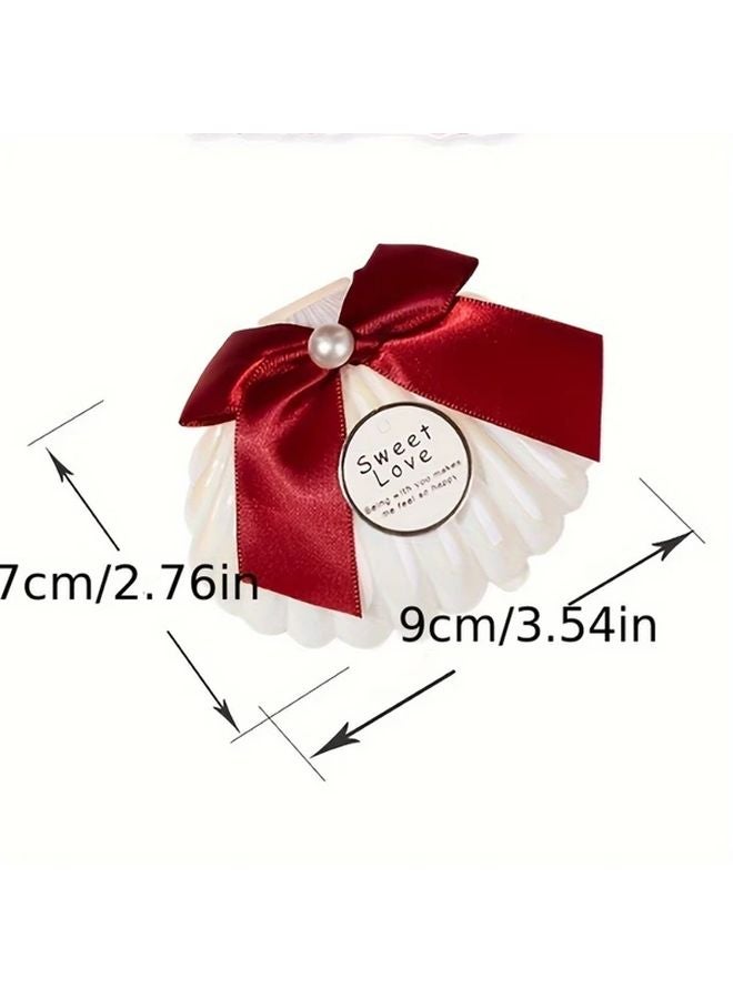 6pcs Pink Pearl Simulation Shell Storage Boxes with Ribbon Bows Wedding Jewelry Gift Packaging Organizer - Image 3