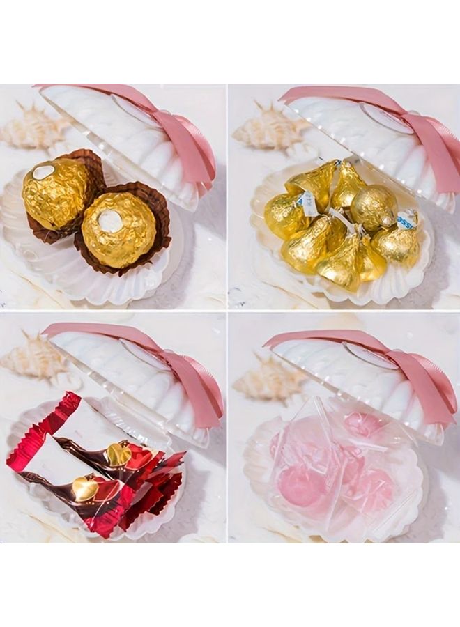 6pcs Pink Pearl Simulation Shell Storage Boxes with Ribbon Bows Wedding Jewelry Gift Packaging Organizer - Image 2