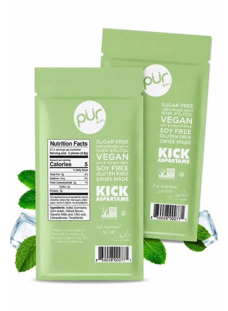 PUR Gum 100% Xylitol Chewing Coolmint, Sugar-Free + Aspartame Free, Vegan + non GMO, 55 Count (Pack of 2) - Image 2