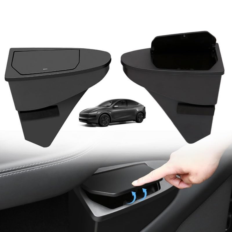 Car Door Trash Can for Model Y 2026 Front Door Garbage Bin with Push Lid, Hidden Storage Organizer ABS Car Accessories, 2 Pack, Black - Image 1