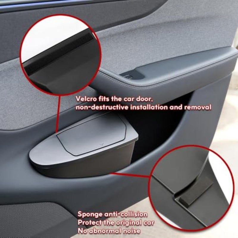 Car Door Trash Can for Model Y 2026 Front Door Garbage Bin with Push Lid, Hidden Storage Organizer ABS Car Accessories, 2 Pack, Black - Image 4