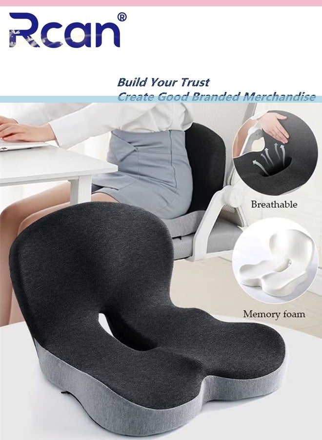 Rcan Lumbar Support Pillow Seat Cushion for Office Chair Pressure Relief Sciatica & Tailbone Pain Relief Memory Foam Firm Coccyx Pad for Long Sitting, for Office Chair, Gaming Chair and Car Seat - Image 1