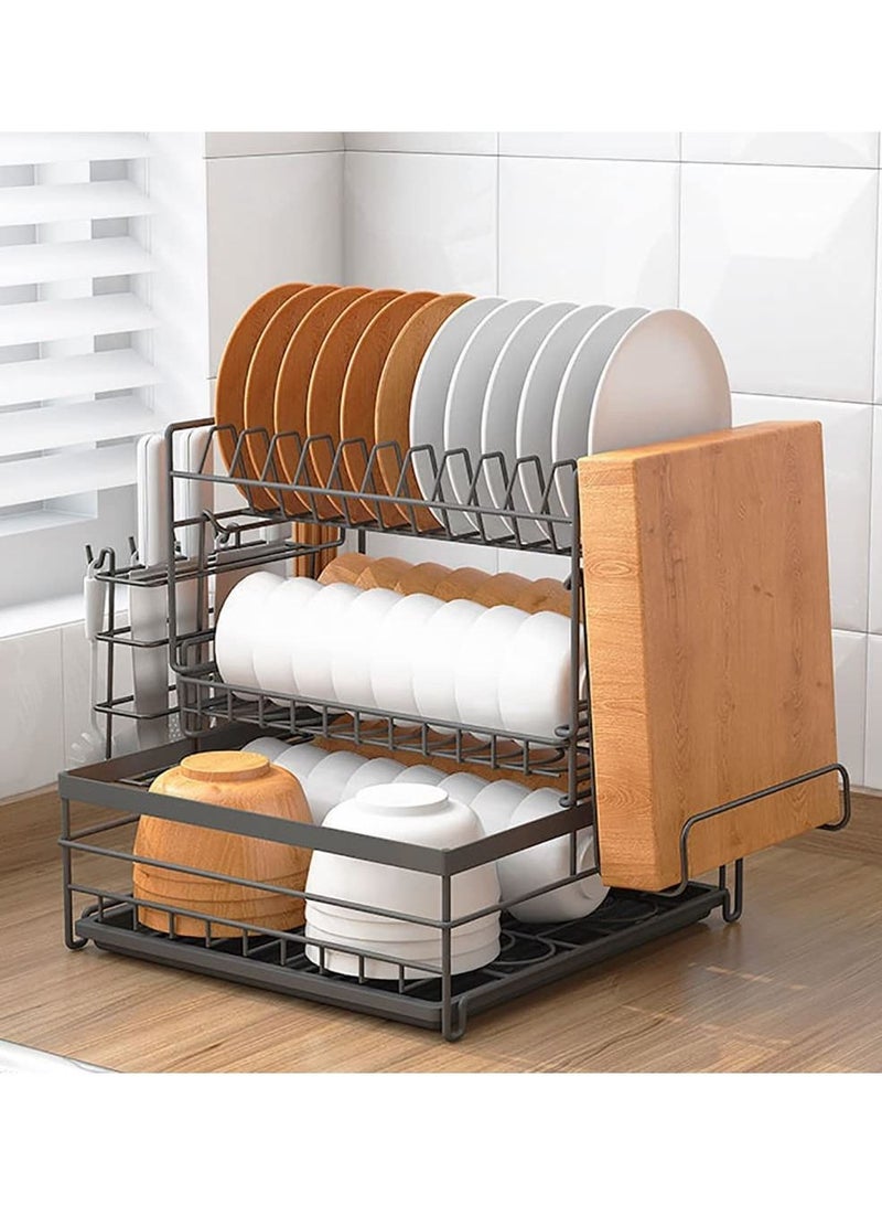 DubaiGallery Dish Drying Rack 3 Tier Dish Rack Steel with Removable Drain Board Storage Rack for Dishes Drainer Utensil Holder for Kitchen Countertop Organizer Storage,model:Black Black 3 Tier Rack - Image 2