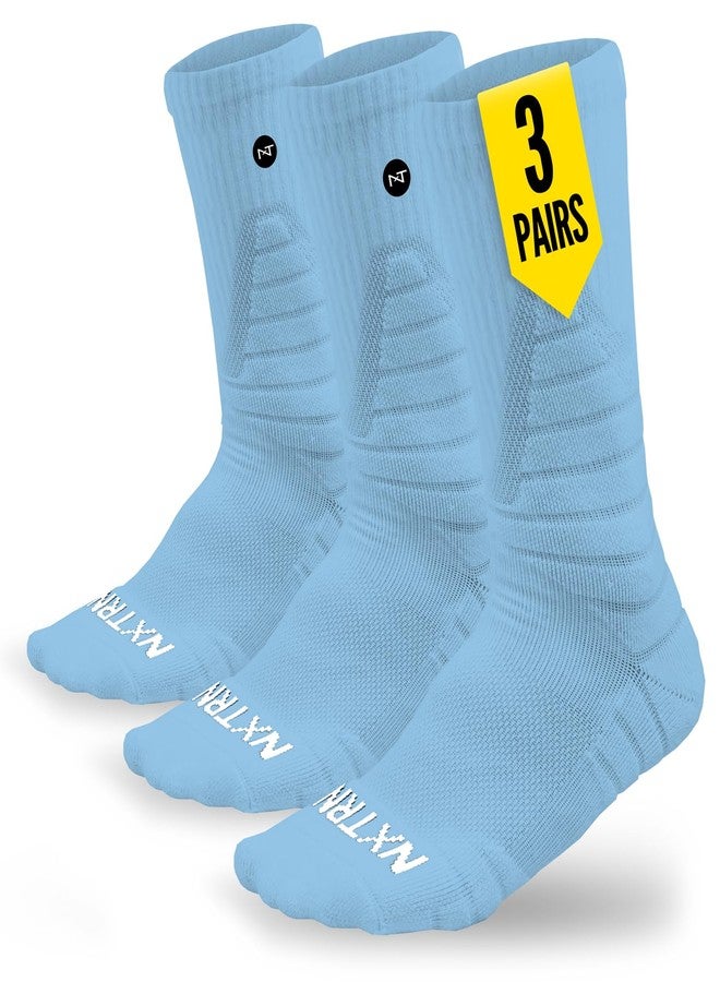 إن إكس تي إن إكس تي آر إن دي جوارب رياضية ضاغطة للرجال من NXTRND، 3 أزواج، جوارب رياضية مبطنة، مناسبة لكرة السلة وكرة القدم والجري (أزرق كولومبيا، مقاس صغير/متوسط) - Image 1