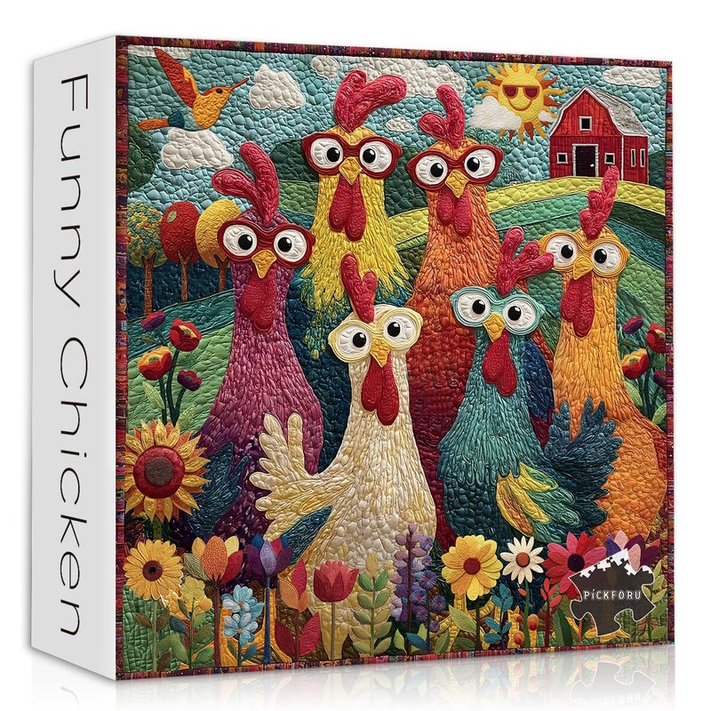 PICKFORU Chicken Puzzles for Adults 1000 Piece PICKFORU Funny Chicken Jigsaw Puzzle Garden Farm Flower Animal Rooster Themed Patchwork Art Challenge Puzzle - Image 3