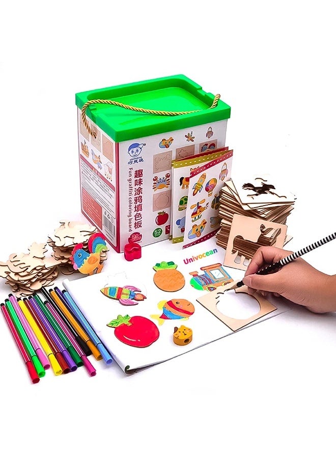 بوكس الإبداع الصغير للأطفال! 🌟 🎨 يحتوي على 52 كارت خشبي تعليمية لتعلم الرسم بسهولة 🖌️ كراسة رسم مليانة أفكار ممتعة 🌈 12 قلم ألوان + قلم رصاص لتلوين كل الرسومات 🧠 لعبة تعليمية إبداعية تساعد الأطفال على تطوير التركيز والخيال منذ الصغر - Image 1